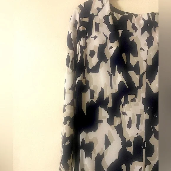 Ralph Lauren Navy & Cream (Size 16) Bateau Sheath Patterned Ruched Office Dress - Picture 14 of 16